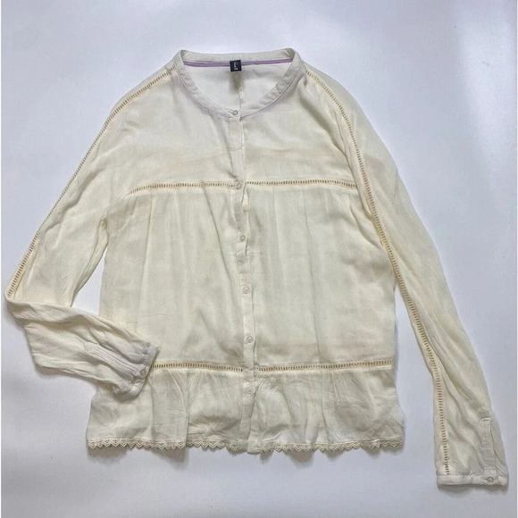 Sacred Threads Womens Blouse Small Ivory Tiered Cutouts Festival Fairy Boho - Picture 1 of 9